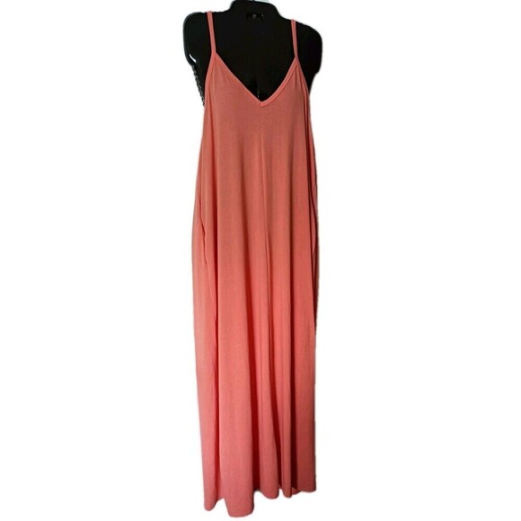 Zenana Premium Maxi Sundress Size 1X Orange Adjustable Straps V Neck Pockets - Picture 1 of 6